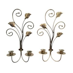 2 Home Interiors Vintage Candle Holders Wall Sconces Metal Brass Gold Tone MCM
